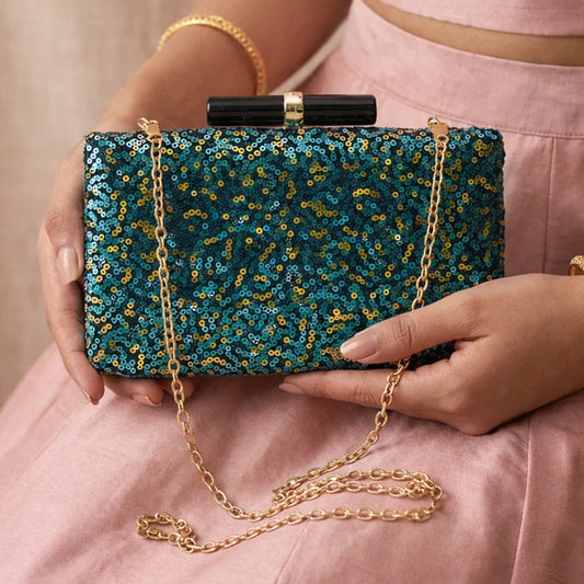Blue-Green party Sequins Clutch