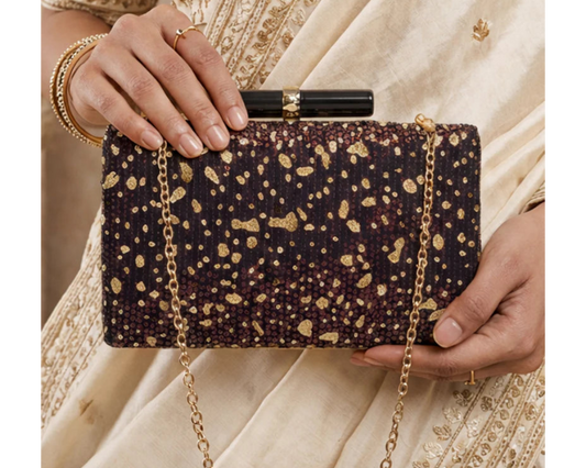 Brown Designer Embroidred Clutch