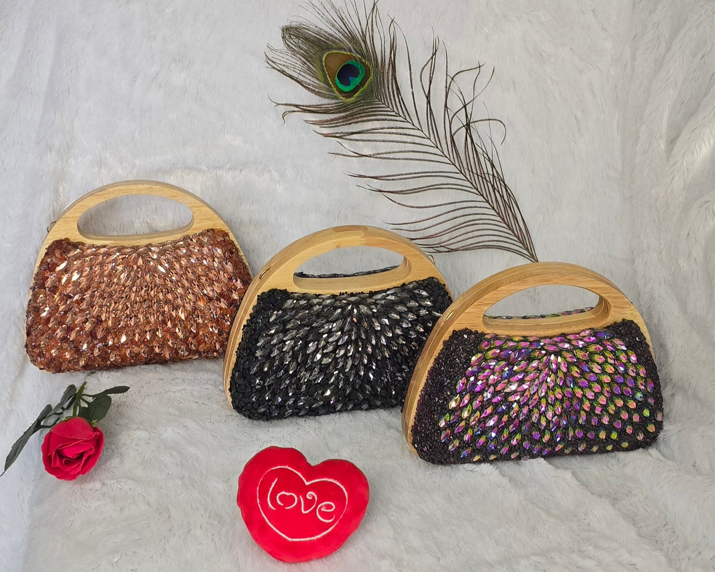 Black Multicolor Beaded Handbag