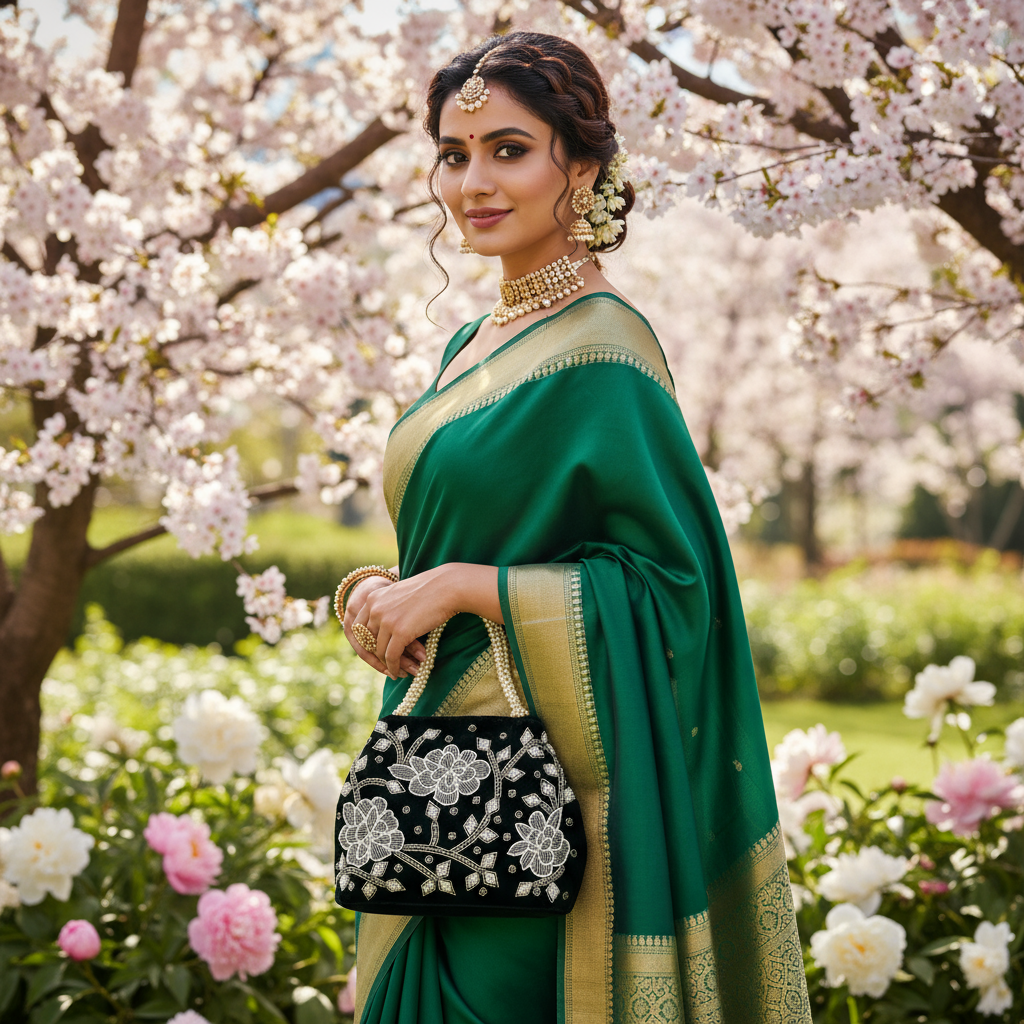 Green Velvet Potli Embroidery bag