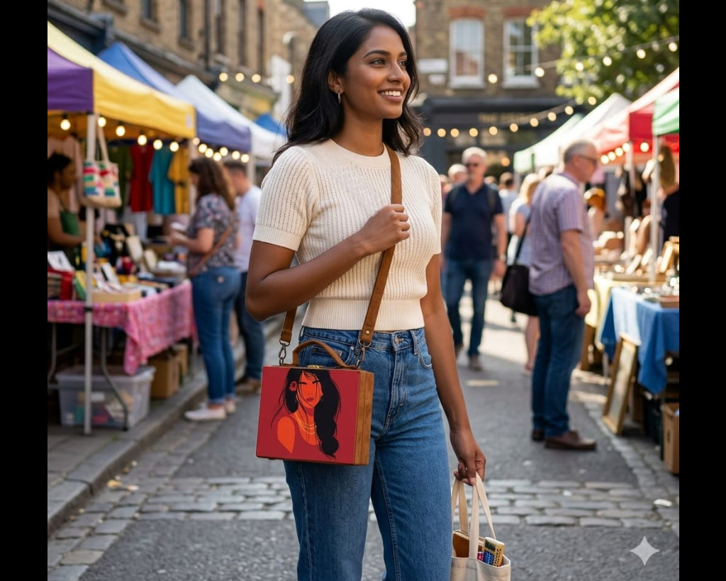 Suitcase Print Clutch with sling