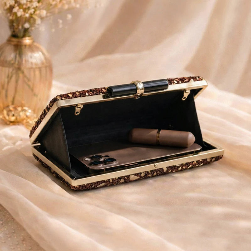 Brown Designer Embroidred Clutch
