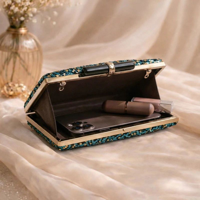 Blue-Green party Sequins Clutch