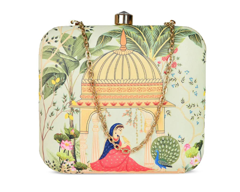 Women Birds Print Square Clutch