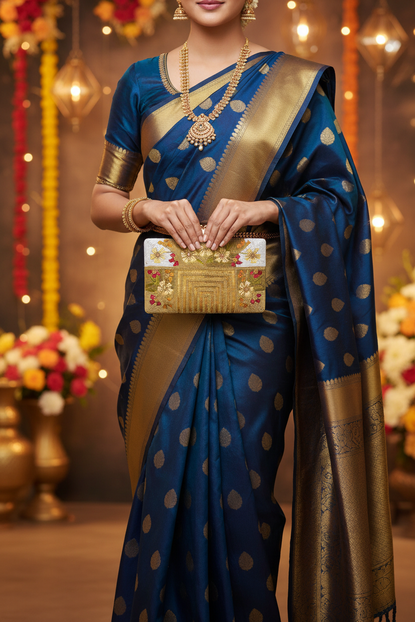 Gold beaded floral Clutch