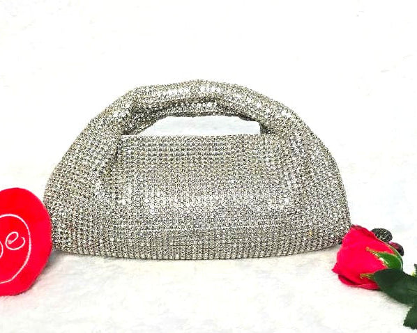 Silver Stone Embellished Design Clutch