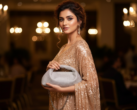 Silver Stone Embellished Design Clutch