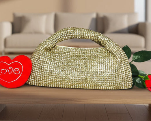 Silver Stone on Gold Embellished Design Clutch