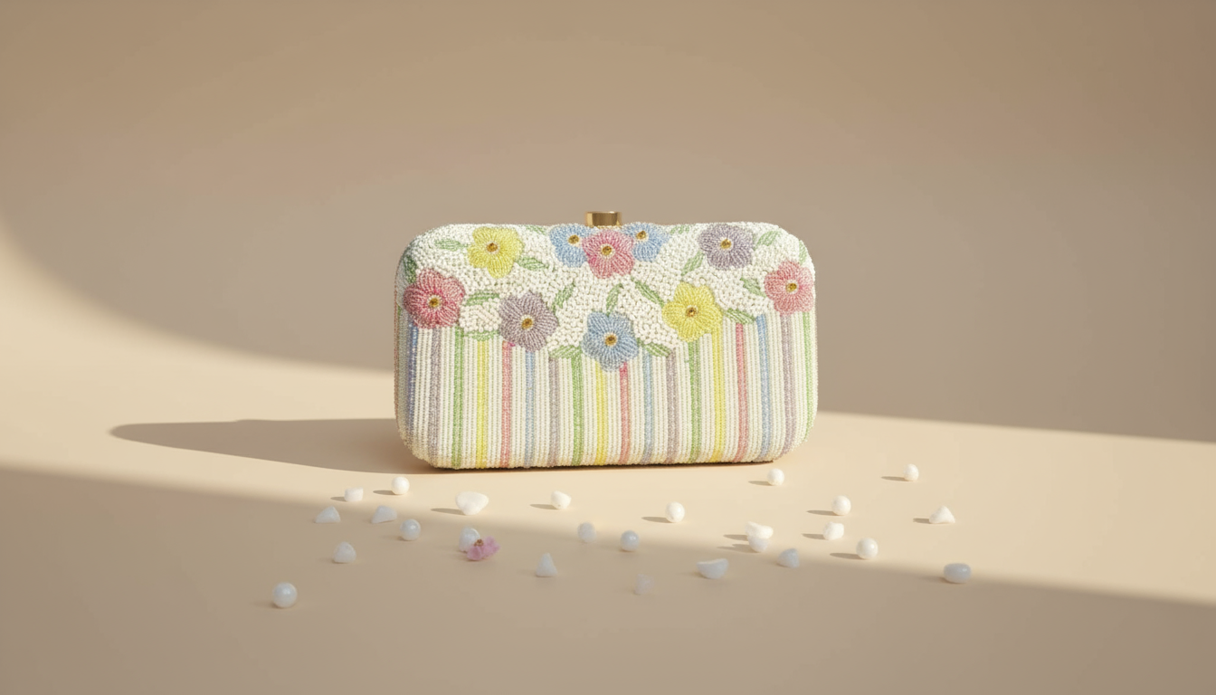 White Floral Embellished Clutch