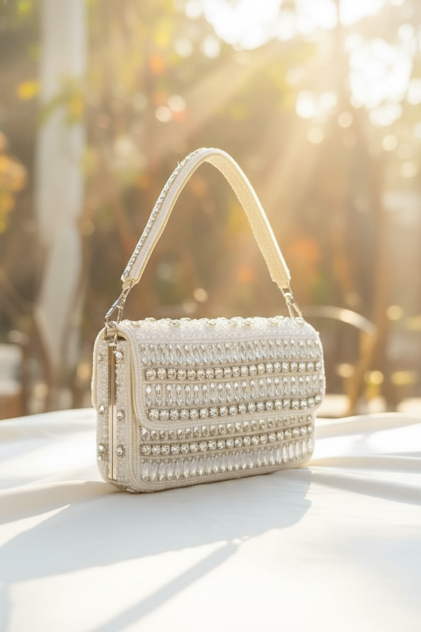 Crystal Sequence White handbag