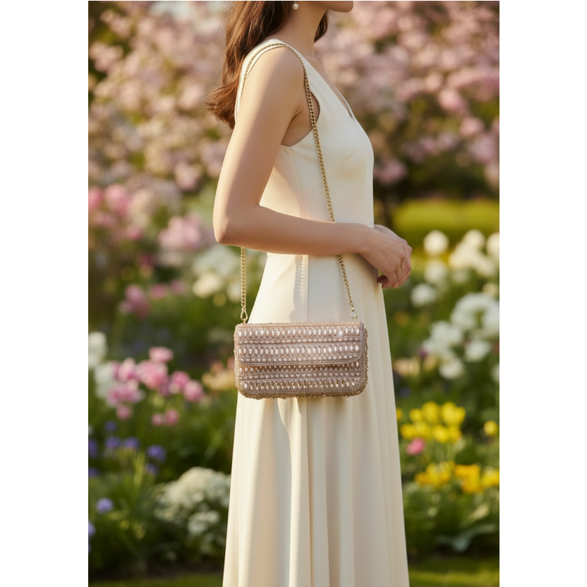 Crystal Sequence Peach Handbag