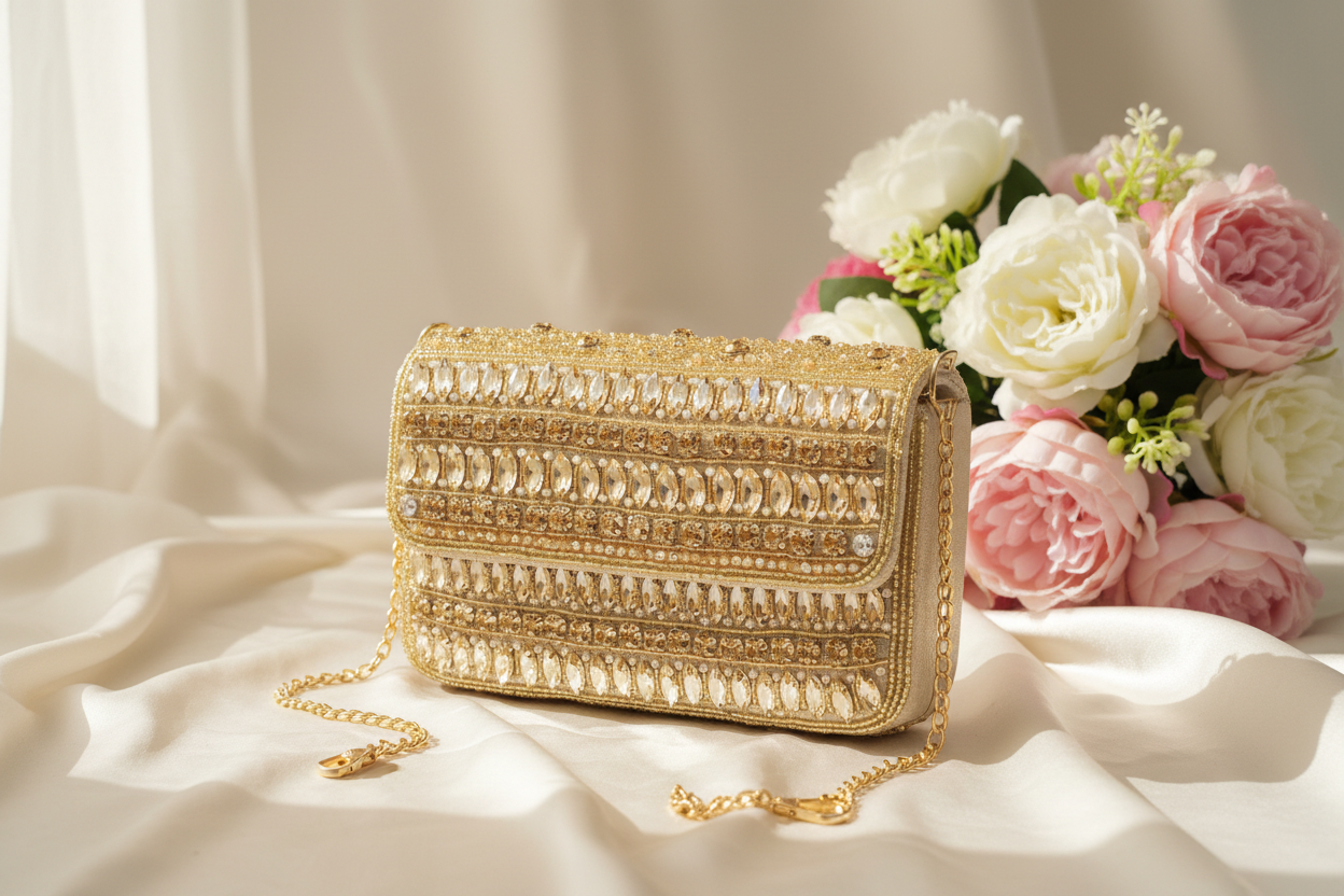 Crystal Sequence Gold Handbag
