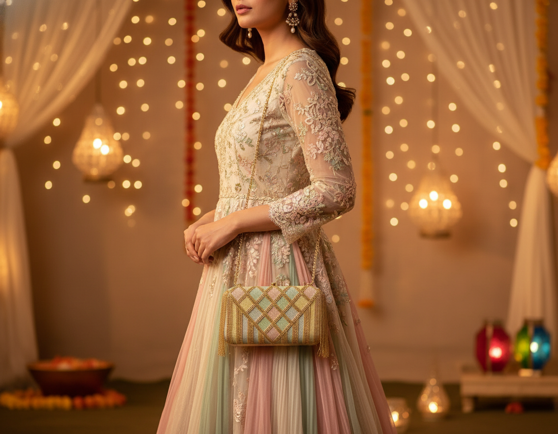 Gold Multi Color Beaded Clutch