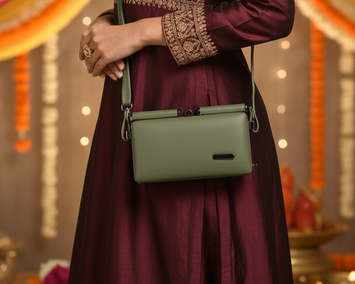 Green PU Leather sling bag