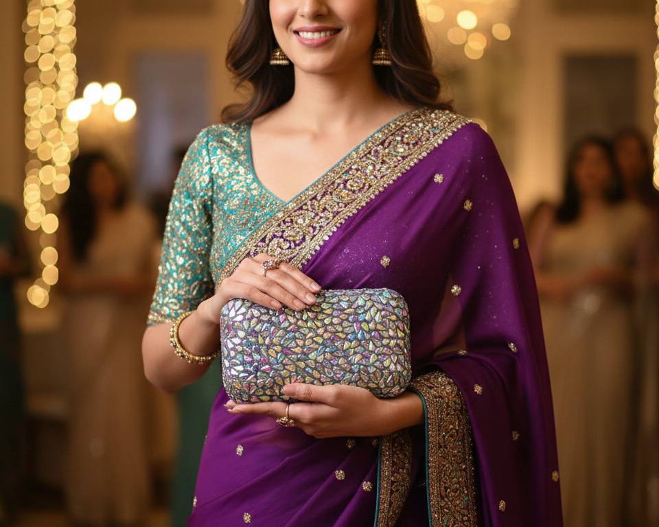 Sliver Multicolor Crystal Clutch