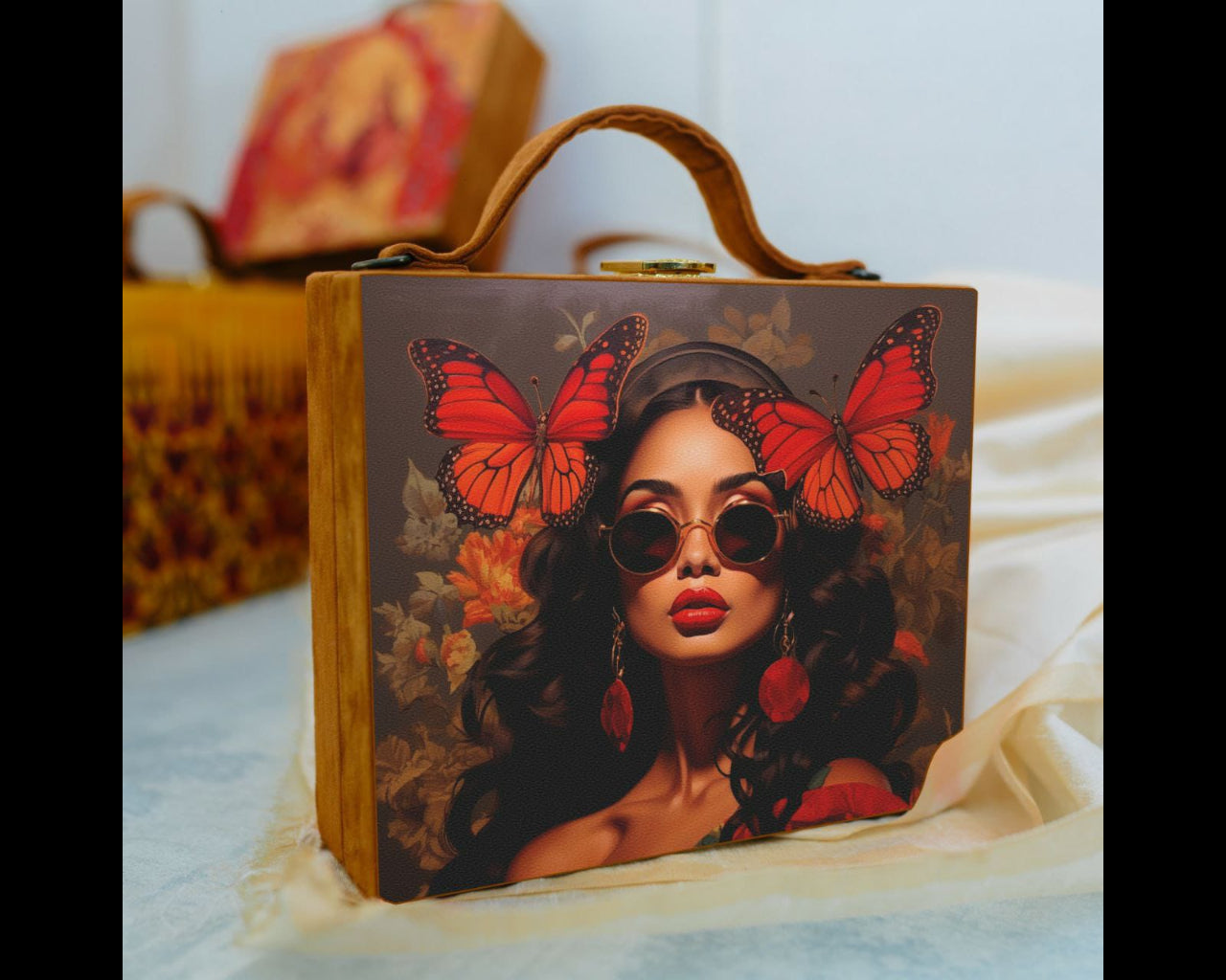 Suitcase Clutch women & butterflies print