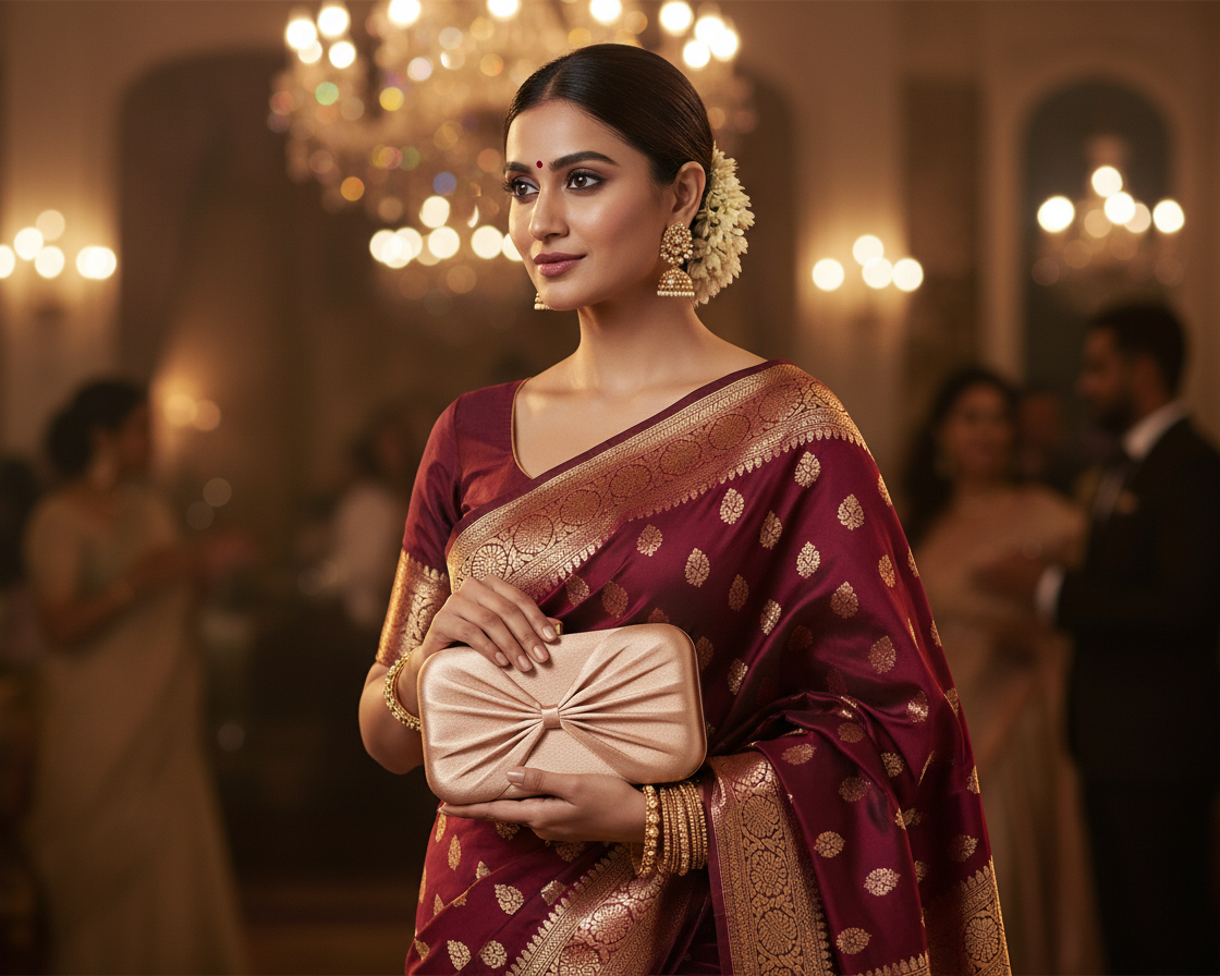 Peach Bow Design Clutch