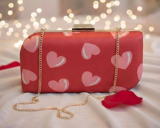 Cute Heart Print Red Printed Clutch