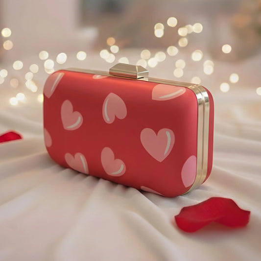 Cute Heart Print Red Printed Clutch