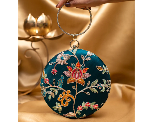 Geen Floral Embroidered Round Clutch