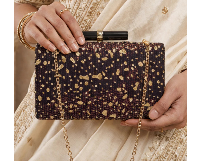 Brown Designer Embroidred Clutch