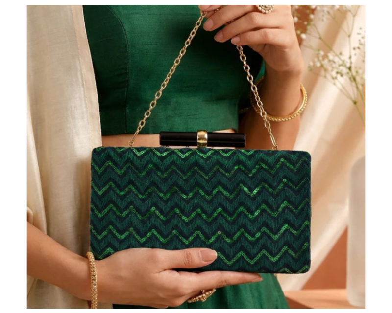 Green Designer Embroidered Clutch