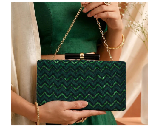 Green Designer Embroidered Clutch