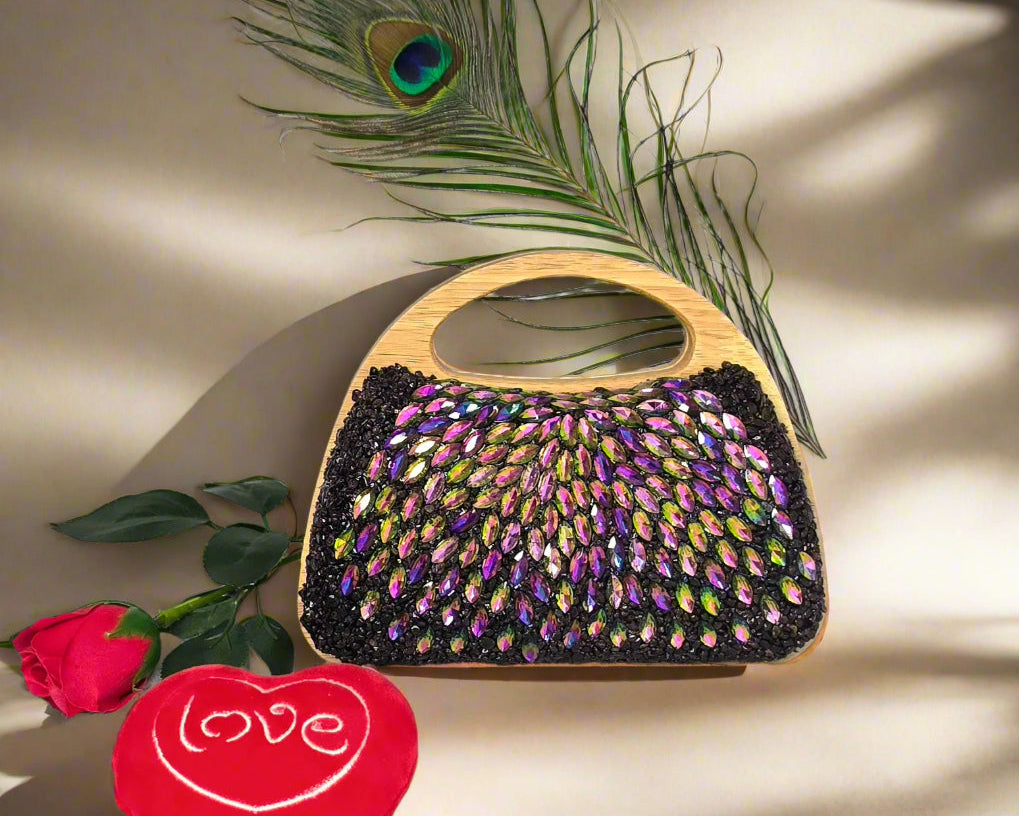 Black Multicolor Beaded Handbag