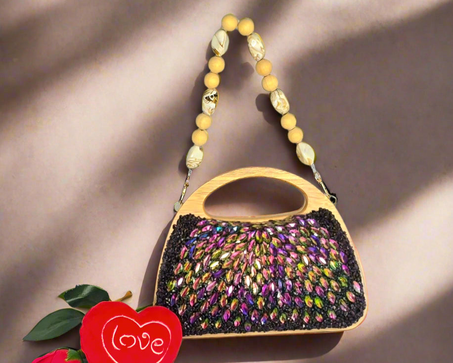 Black Multicolor Beaded Handbag