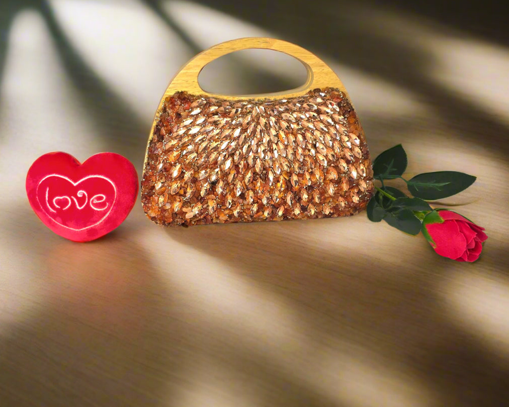 Peach Crystal Beaded handbag