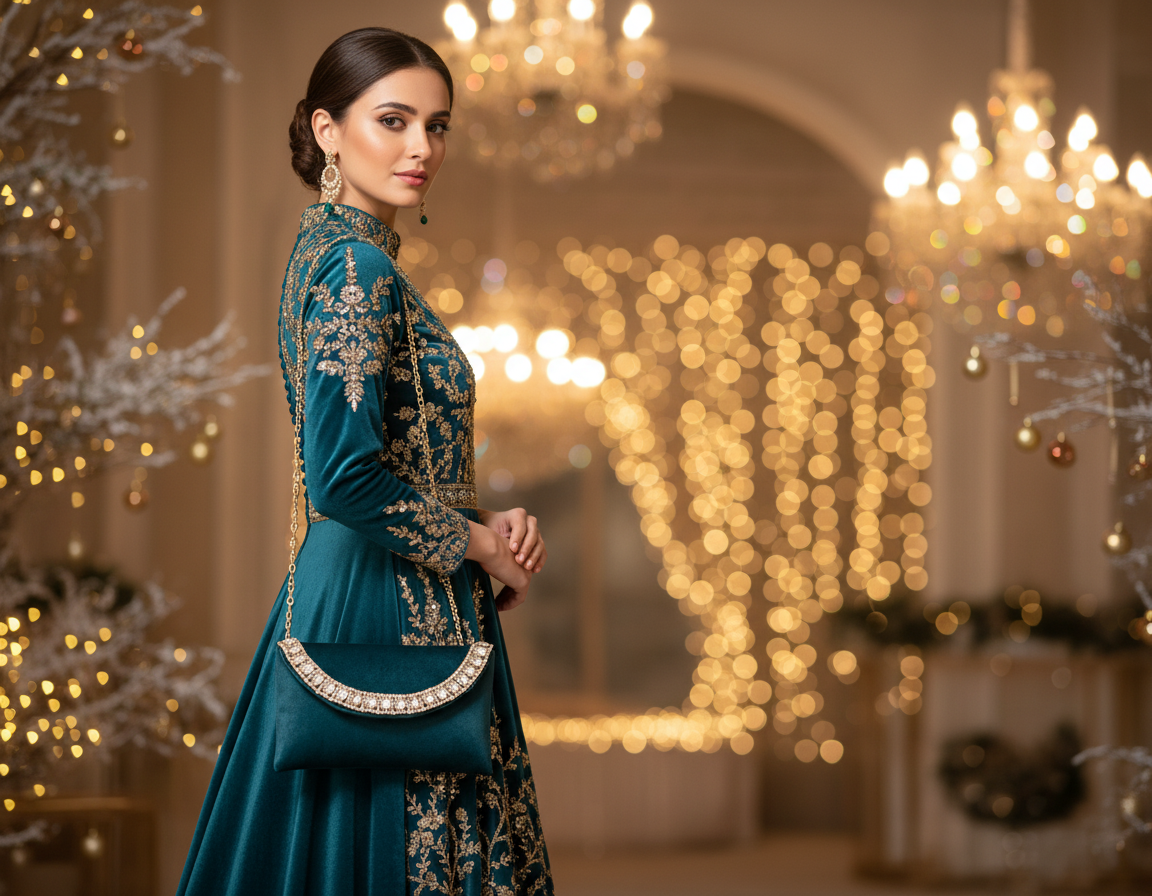 Green Velvet Crystal Flap Bag