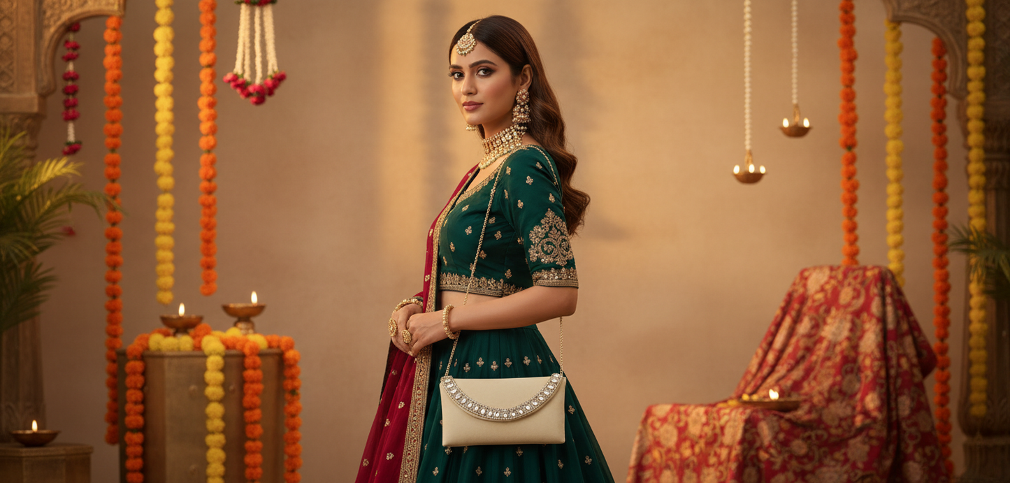 Cream Velvet Crystal Flap Bag