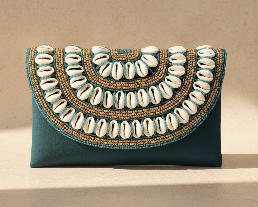 Green Shell Beaded Flap Bag