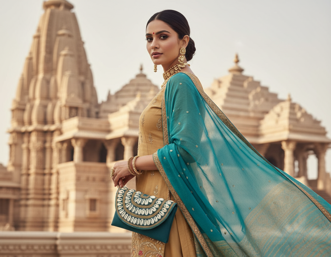 Green Shell Beaded Flap Bag