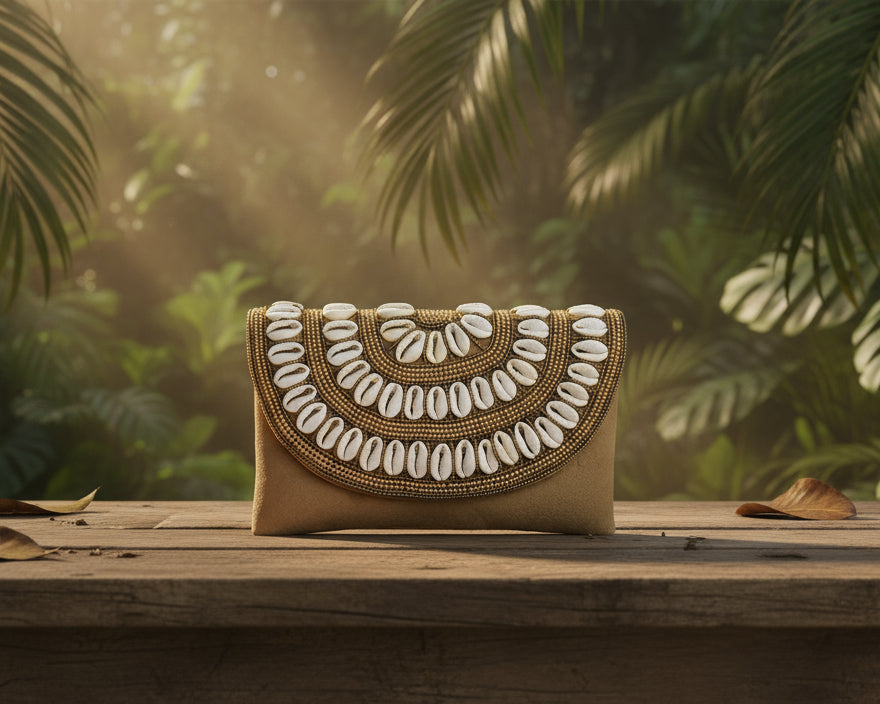 Brown Shell Beaded Flap bag