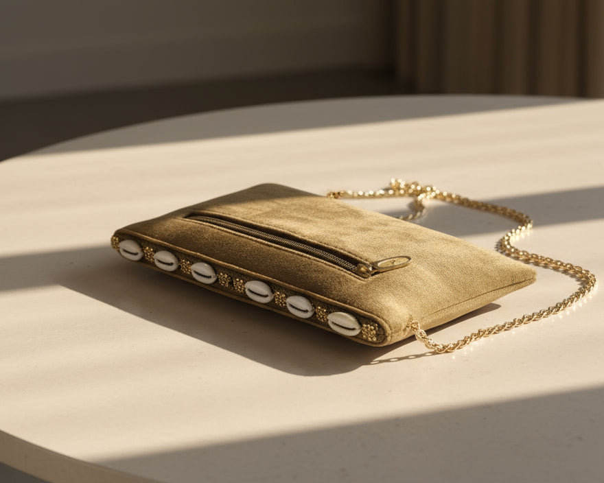 Brown Shell Beaded Flap bag