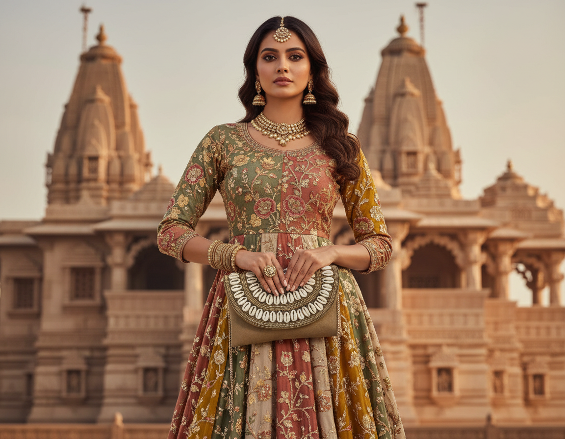 Brown Shell Beaded Flap bag