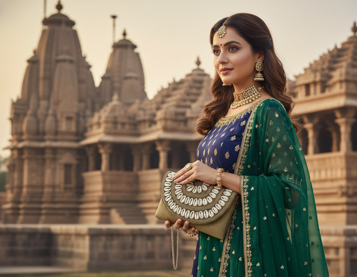 Brown Shell Beaded Flap bag