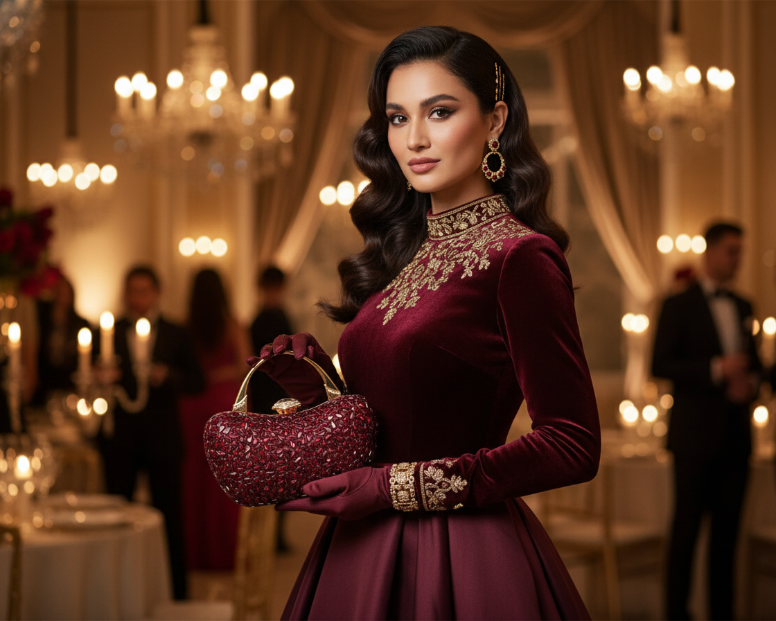 Red Crystal Embellished Clutch