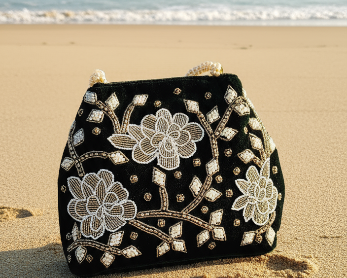 Green Velvet Potli Embroidery bag