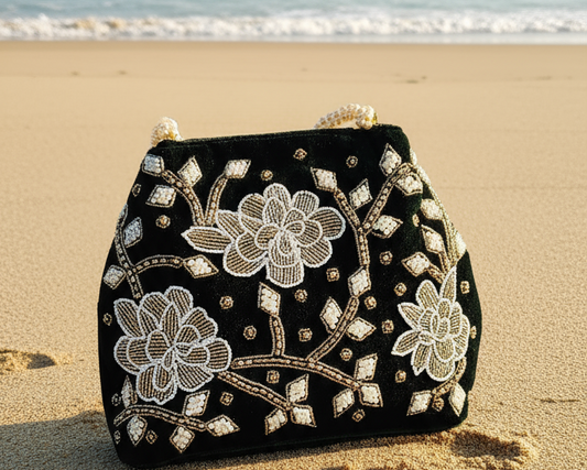 Green Velvet Potli Embroidery bag