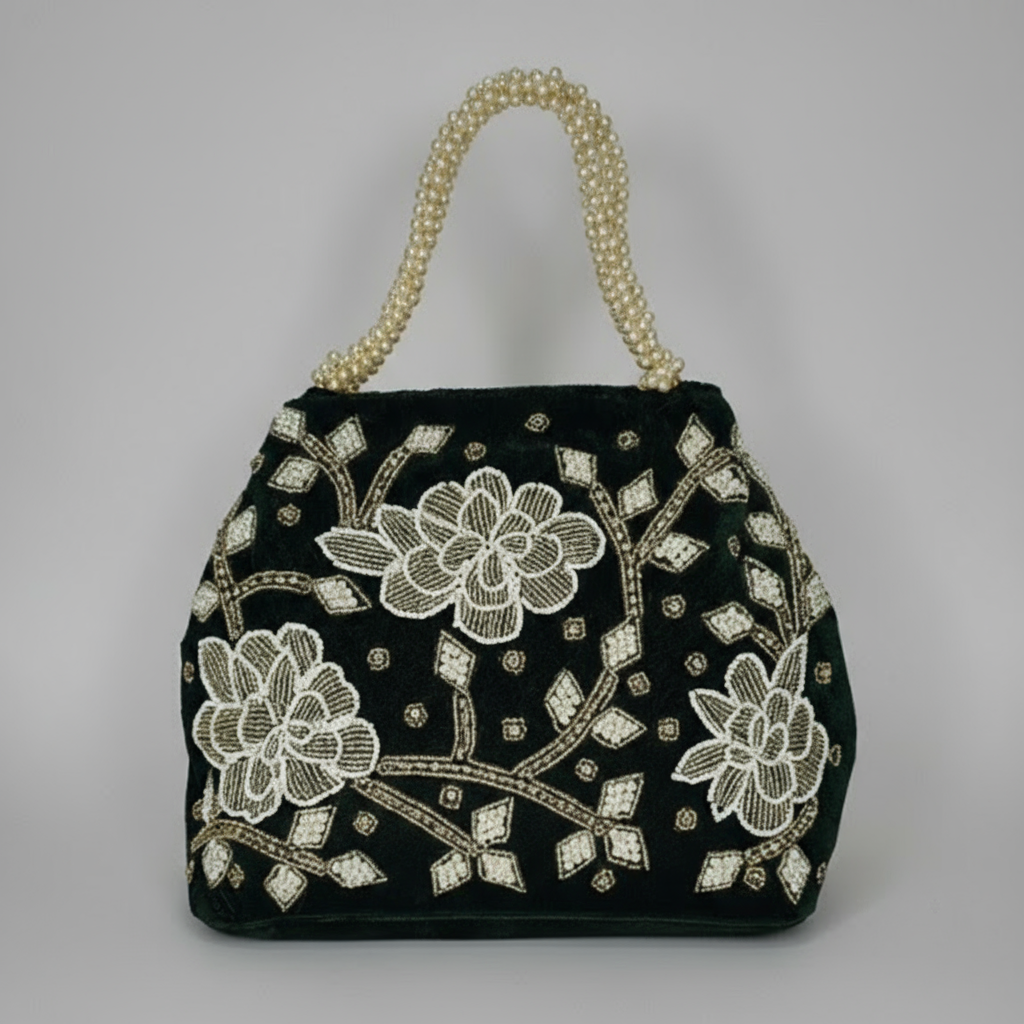 Green Velvet Potli Embroidery bag