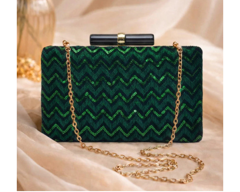 Green Designer Embroidered Clutch