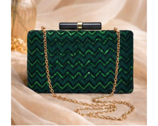 Green Designer Embroidered Clutch