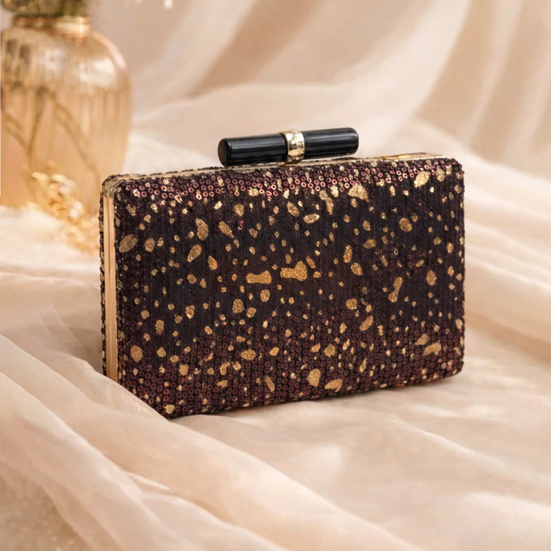 Brown Designer Embroidred Clutch