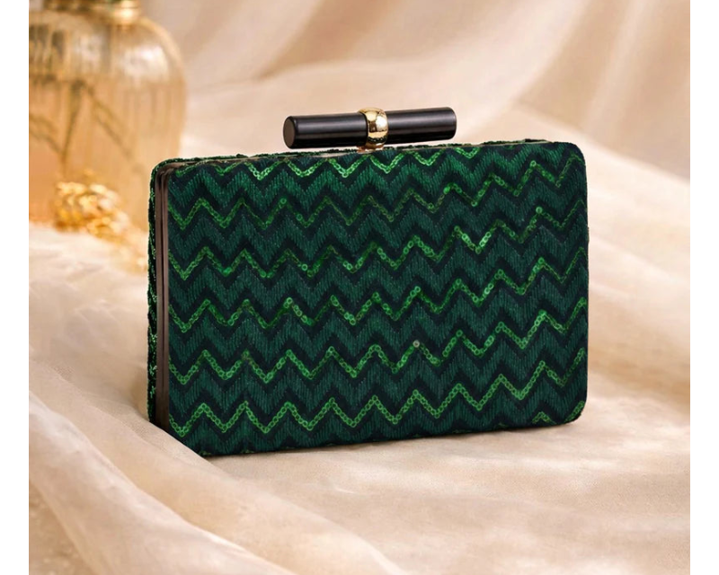 Green Designer Embroidered Clutch