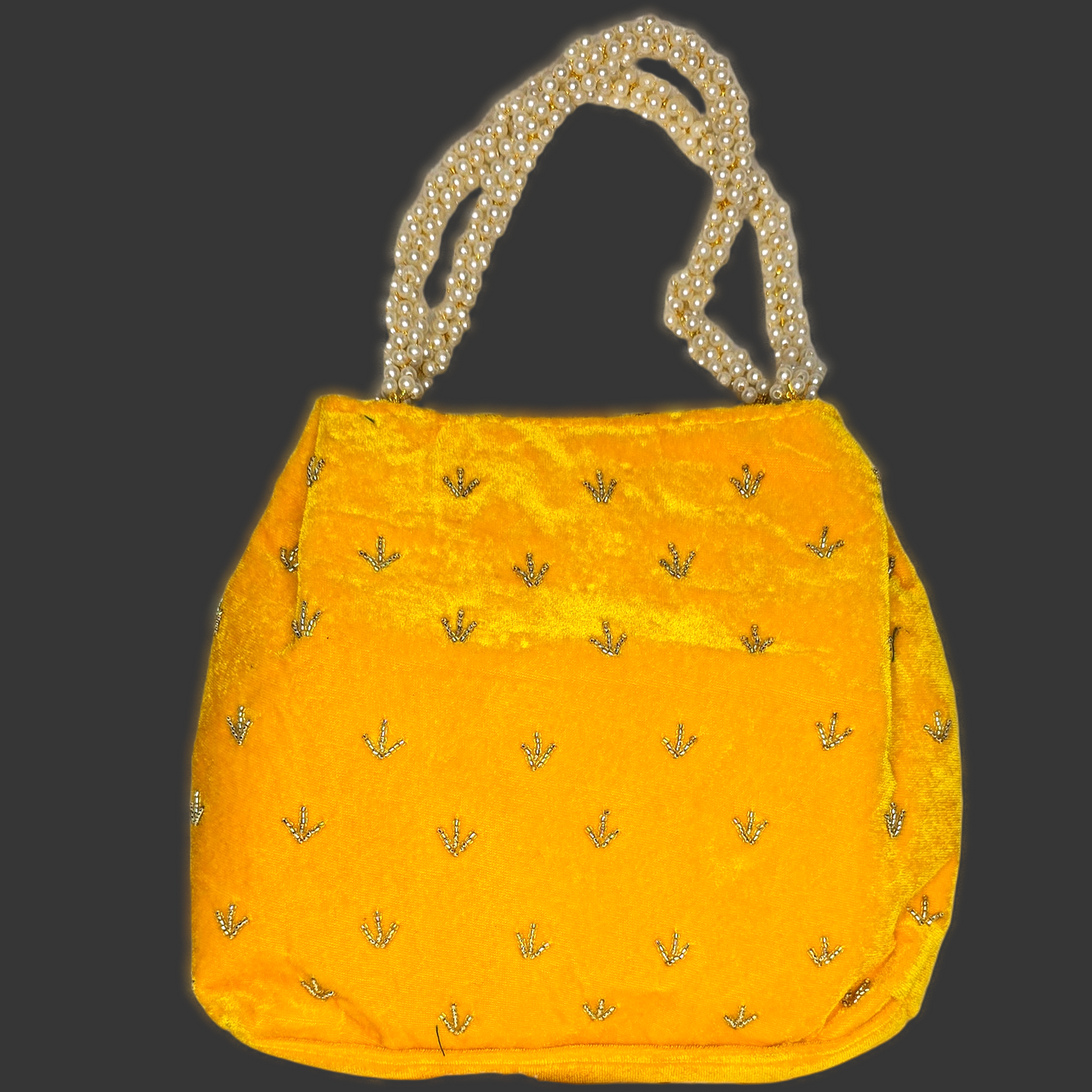 Yellow Velvet Potli Embroidery bag