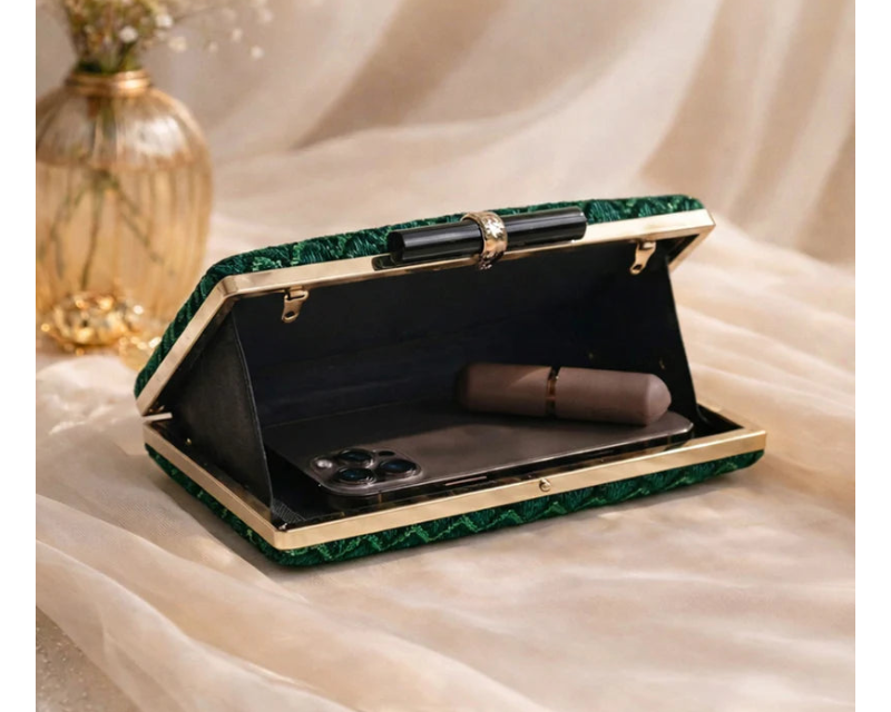 Green Designer Embroidered Clutch