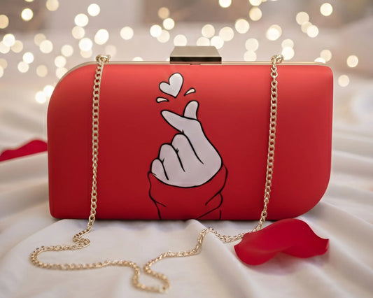 Finger heart design printed Clutch