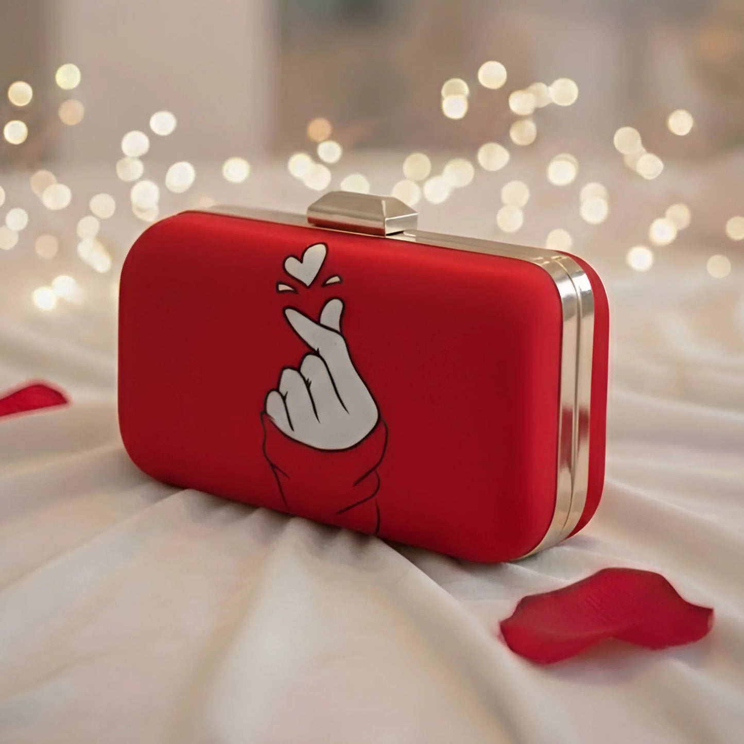 Finger heart design printed Clutch